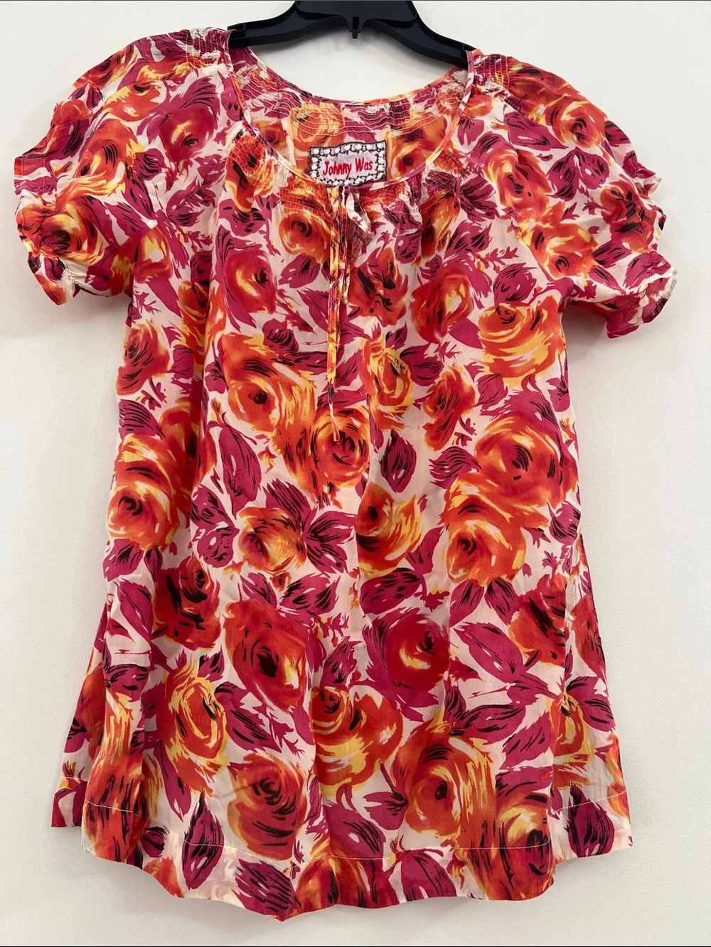 Johnny Was Pink, Orange & Yellow Floral Peasant Blouse